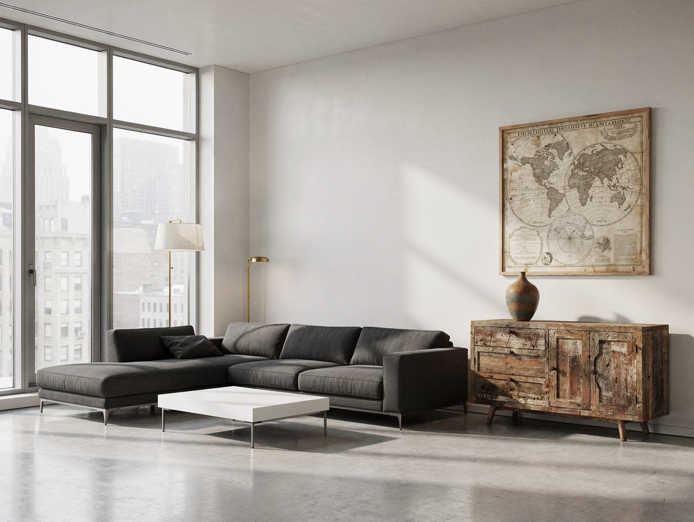 Innenansicht eines urbanen Lofts mit industriellem Design